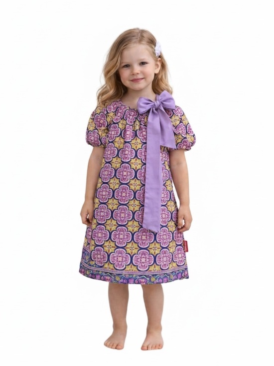 Tiny Modernist Other - Tiny Modernist Purple Floral Bow Dress 4T Cottagecore Whimsical Boho Boutique
